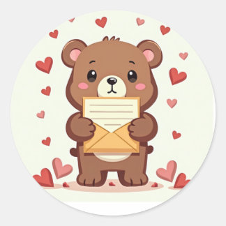 Sticker Rond Adorable Ours avec lettre d'amour