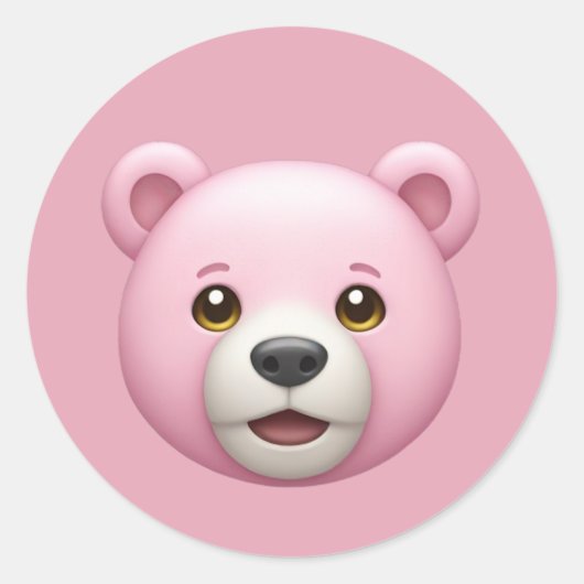 Sticker Rond Adorable Ours Rose Emoji (Devant)