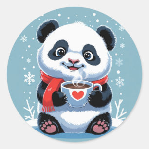 Sticker Rond adorable panda bébé avec foulard rouge vif