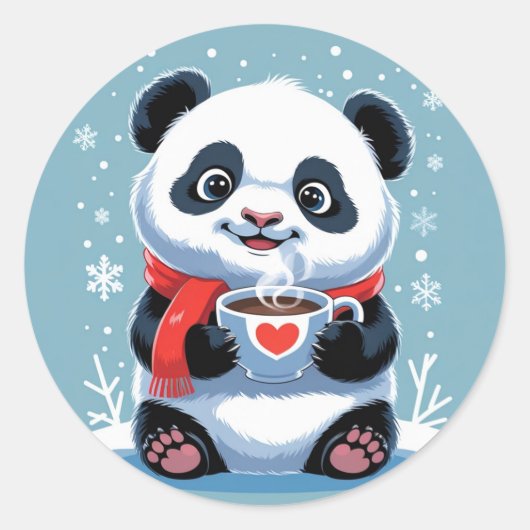 Sticker Rond adorable panda bébé avec foulard rouge vif (Devant)