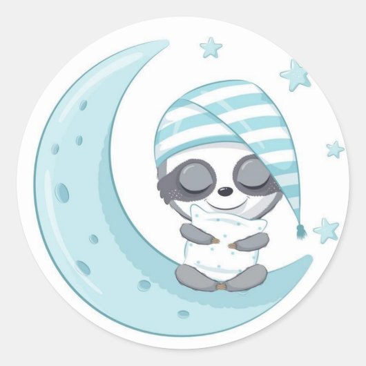 Sticker Rond Adorable Panda endormi sur la Lune (Devant)