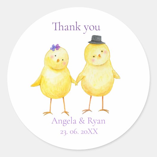 Sticker Rond Adorable Petits oiseaux Mariage Personnalisé Favor (Devant)