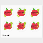 Sticker Rond Adorable Pomme Rouge avec Worm School Sujet Étique (Feuille)