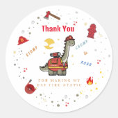 Sticker Rond Adorable pompier Dino anniversaire (Devant)