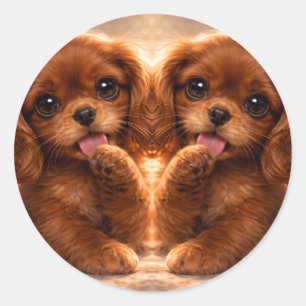 Sticker Rond Adorable Ruby Cavalier Spaniel