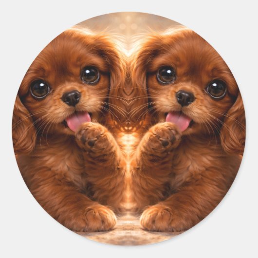 Sticker Rond Adorable Ruby Cavalier Spaniel (Devant)