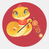 Sticker Rond Adorable Serpent d'or avec fêteuse à ressort (Devant)