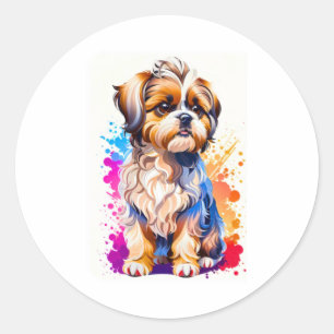 Sticker Rond Adorable Shih Tzu