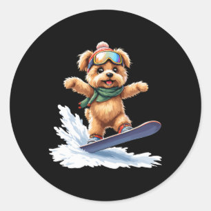 Sticker Rond Adorable Snowboard Chien Sports d'hiver Hommes Fem