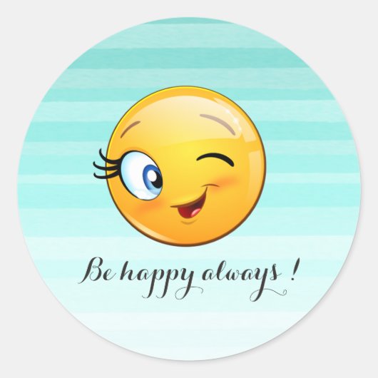 Sticker Rond Adorable Winking Emoji Face-Be heureux toujours (Devant)