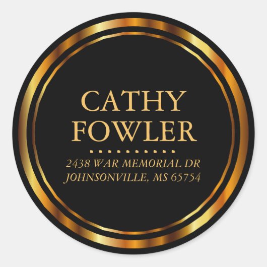 Sticker Rond Adresse circulaire ronde - Noir et Or (Devant)
