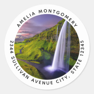 Sticker Rond Adresse de cascade islandaise Photo Nature Verte