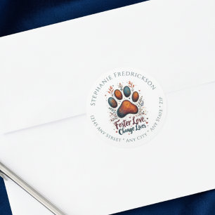 Sticker Rond Adresse de défenseur des animaux Foster Love Paw P