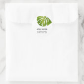 STICKER ROND ADRESSE DE FOLIAGE EN FEUILLE DE MONSTERA BLANC ÉL (Sac)