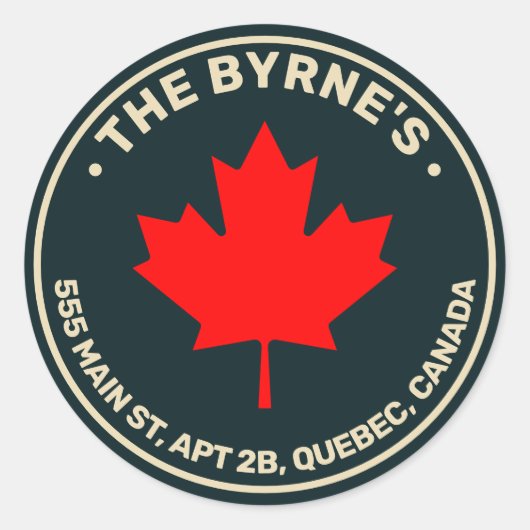 Sticker Rond Adresse de la feuille d'érable rouge canadienne (Devant)