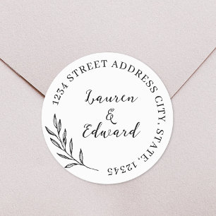 Sticker Rond Adresse de mariage à feuillage élégant
