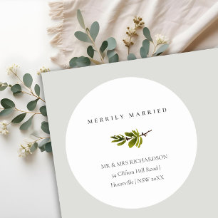 Sticker Rond Adresse de Noël de la branche de pin Marié