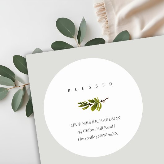 Sticker Rond Adresse de Noël de la branche de pin minimale béni