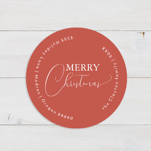 Sticker Rond Adresse de Noël Minimaliste Rétro Boho en Terracot