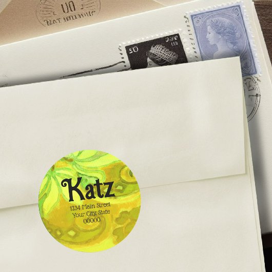 Sticker Rond Adresse de retour Aquarelle jaune vert