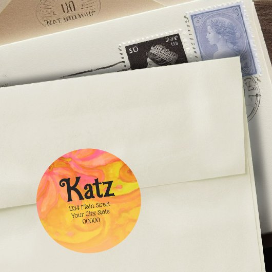 Sticker Rond Adresse de retour Aquarelle rose jaune