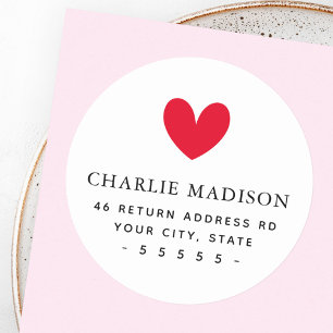 Sticker Rond Adresse de retour blanc du coeur rouge mou