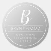 Sticker Rond Adresse de retour classique et monogramme | Gris d (Devant)