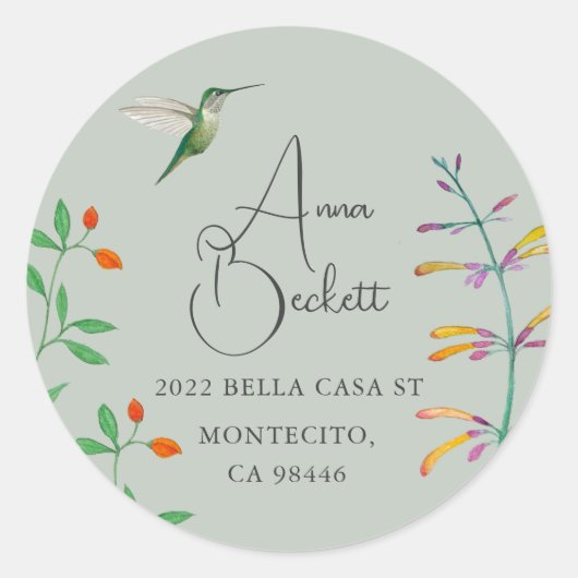 Sticker Rond Adresse de retour Colibri (Devant)