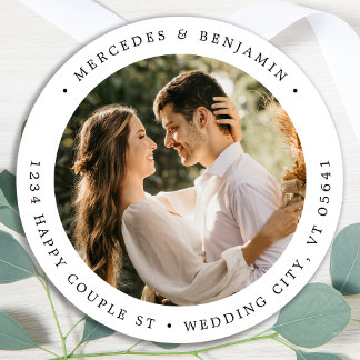Sticker Rond Adresse de retour Couple photo personnalisée