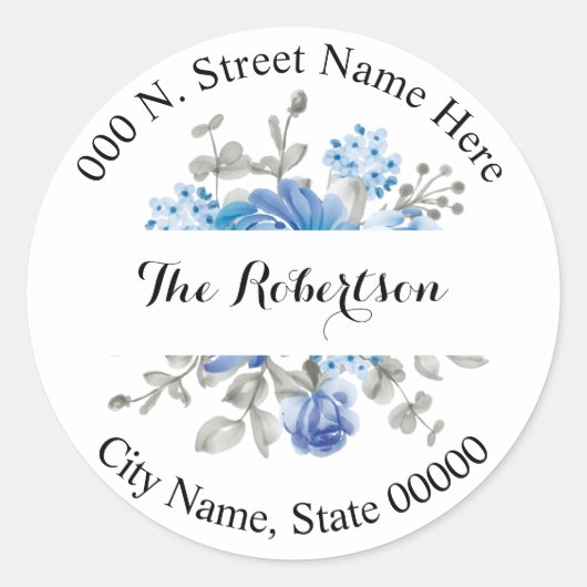 Sticker Rond Adresse de retour de fleurs bleues (Devant)