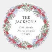 Sticker Rond Adresse de retour de la couronne de Noël (Devant)