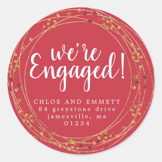 Sticker Rond Adresse de retour de la fête de fiançailles étoile (Devant)