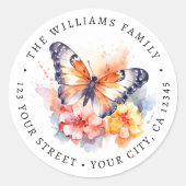 Sticker Rond Adresse de retour de la peinture papillon et fleur (Devant)