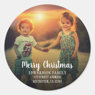 Sticker Rond Adresse de retour de la photo de famille Joyeux No