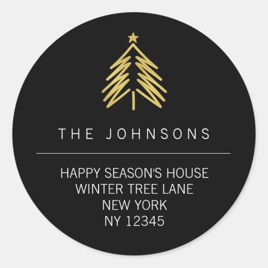Sticker Rond Adresse de retour de l'arbre de Noël - Noir (Devant)