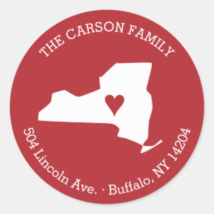 Sticker Rond Adresse de retour de l'État de New York avec Coeur