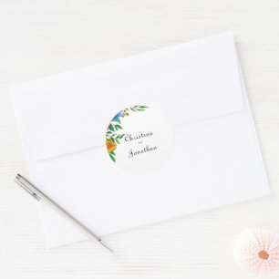 Sticker Rond Adresse de Retour de Mariage de Fleur Lumineuse de