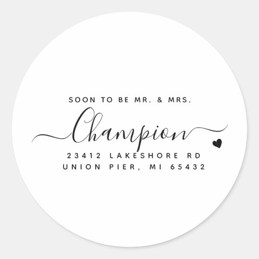 Sticker Rond Adresse de Retour de Mariage Écriture Moderne (Devant)