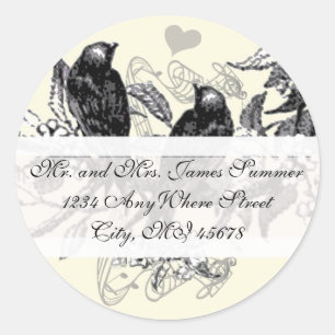Sticker Rond Adresse de retour de mariage Fleur Blanche Oiseau