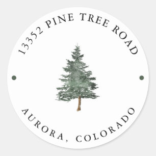 Sticker Rond Adresse de Retour de Mariage Forêt de Montagne Pin