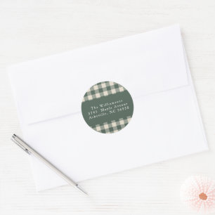 Sticker Rond Adresse de retour de Noël en tartan vert forêt mod
