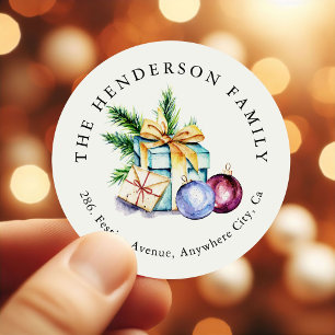 Sticker Rond Adresse de retour de Noël personnalisée pour la fa