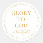Sticker Rond Adresse de retour de Noël religieuse Gold moderne (Devant)
