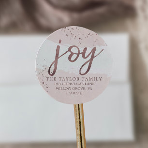 Sticker Rond Adresse de retour de Noël rose d'or de la joie