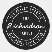 Sticker Rond Adresse de retour de nom de famille moderne (Devant)