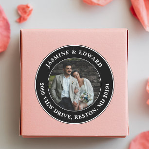 Sticker Rond Adresse de Retour de Photo de Mariage Personnalisé