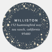 Sticker Rond Adresse de retour de vacances de la frontière étoi (Devant)