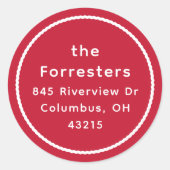 Sticker Rond Adresse de retour de vacances rouge simple (Devant)