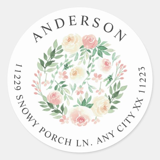Sticker Rond Adresse de retour de verdure florale rose (Devant)