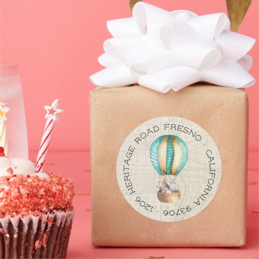 Sticker Rond Adresse de retour du ballon à air chaud (Fête)